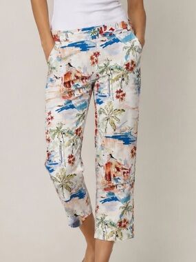 Orsay Tropical Print Capri Pants EU 36 US 6 Euro Summer Coastal